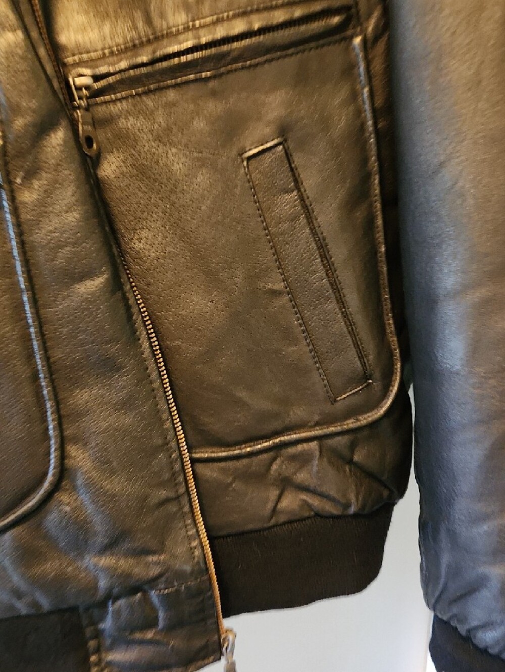 Black Leather Bomber Jacket with Zip Pockets - Picture 9 of 15